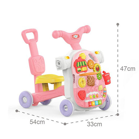 Huanger 5in1 Multifunction Motor Bike Style Baby Walker with Music Pink