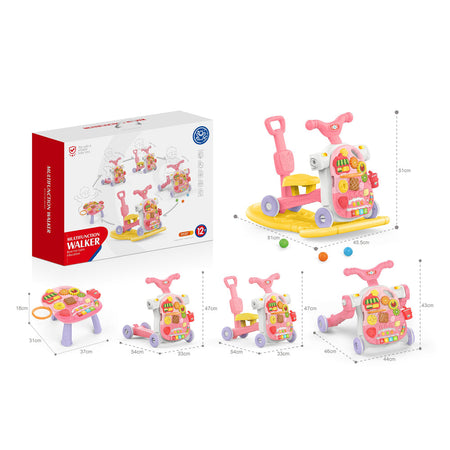 Huanger 5in1 Multifunction Motor Bike Style Baby Walker with Music Pink