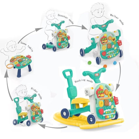Huanger 5in1 Multifunction Motor Bike Style Baby Walker with Music Green