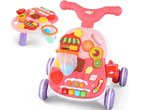 Huanger 2 in 1 Electronic Walker For Toddlers Music Entertainment and Activity Pink