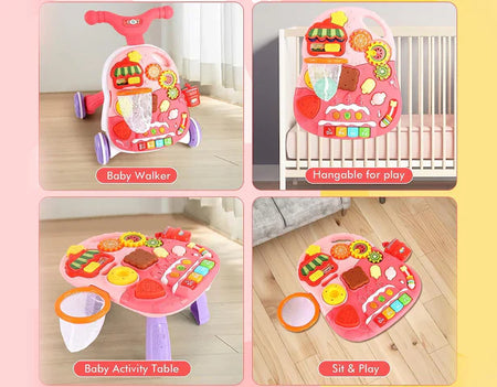 Huanger 2 in 1 Electronic Walker For Toddlers Music Entertainment and Activity Pink