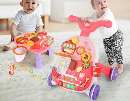 Huanger 2 in 1 Electronic Walker For Toddlers Music Entertainment and Activity Pink