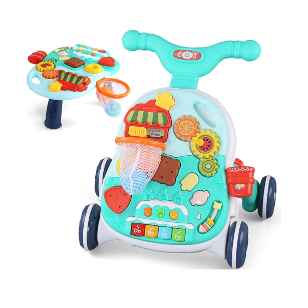 Huanger 2 in 1 Electronic Walker For Toddlers Music Entertainment and Activity Green