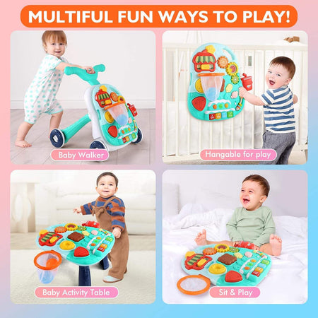Huanger 2 in 1 Electronic Walker For Toddlers Music Entertainment and Activity Green