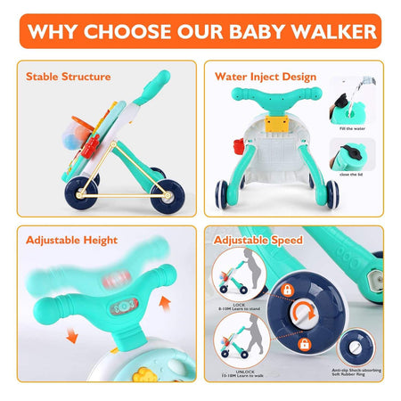 Huanger 2 in 1 Electronic Walker For Toddlers Music Entertainment and Activity Green