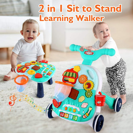 Huanger 2 in 1 Electronic Walker For Toddlers Music Entertainment and Activity Green