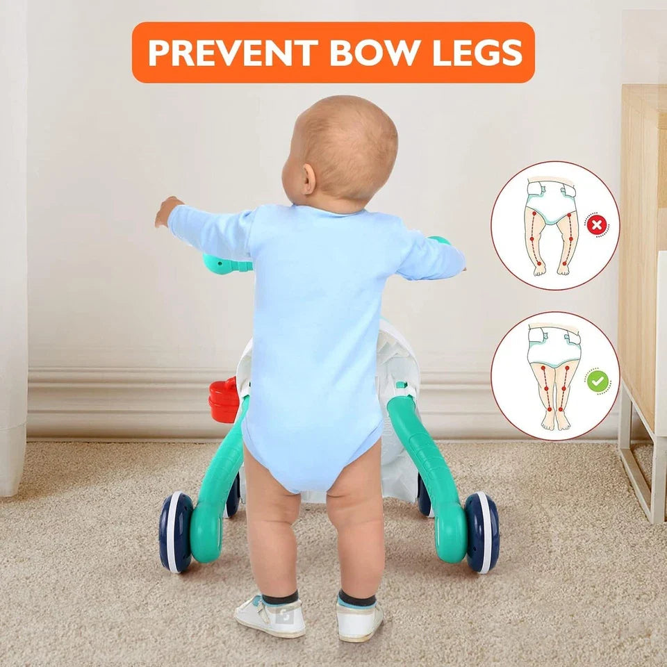 Huanger 2 in 1 Electronic Walker For Toddlers Music Entertainment and Activity Green