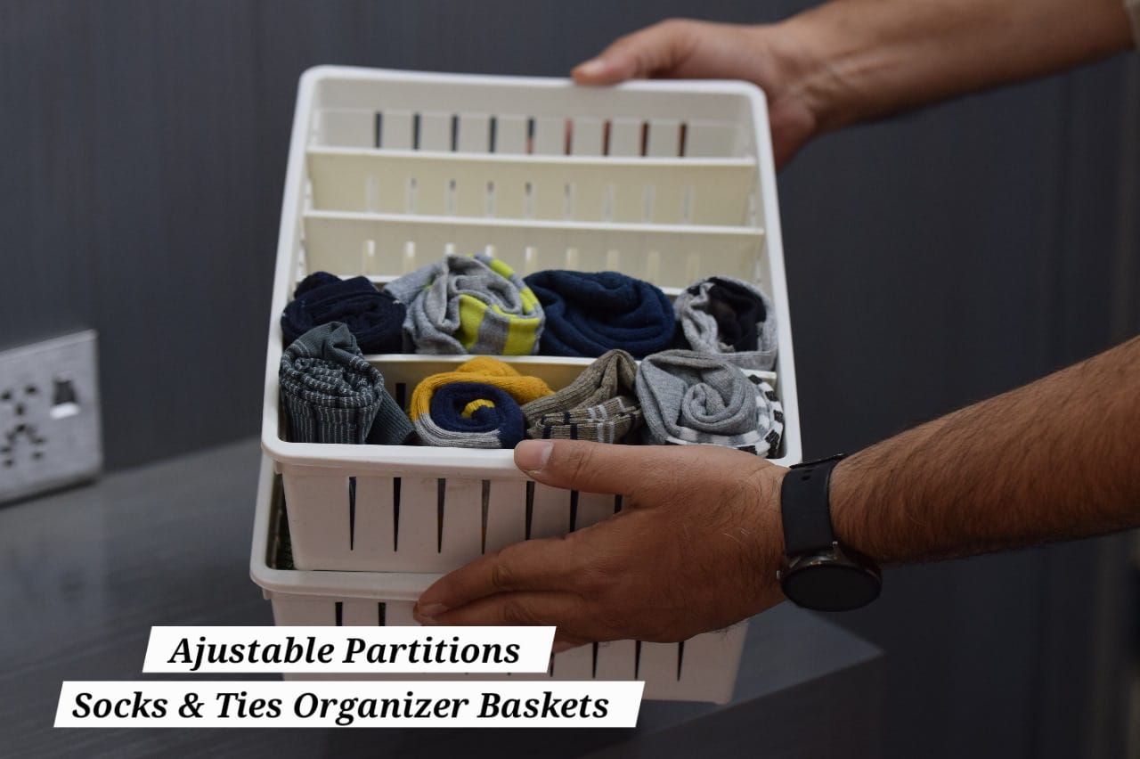 Socks And Ties Organizer Basket With Adjustable Partitions image 5