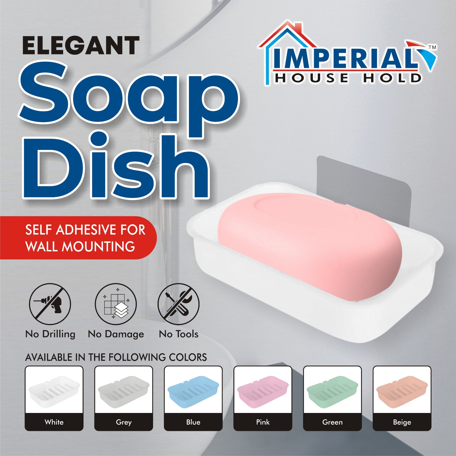 Imperial Elegant Self-Adhesive Soap Dish – No Drilling, No Damage, No Tools main image