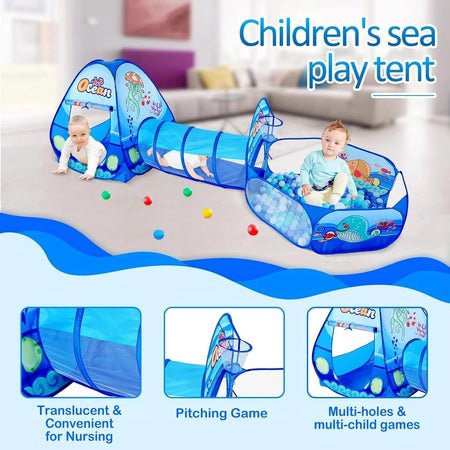 Infantes 3 Pc Ball Pit Tunnel Tent House / Ball House Ocean Blue + Free 50 Balls
