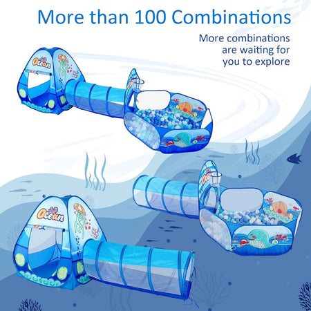 Infantes 3 Pc Ball Pit Tunnel Tent House / Ball House Ocean Blue + Free 50 Balls