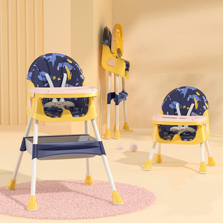 Infantes 4 in 1 Baby High Chair Foldable With Adjustable Legs Feeding Tray - Blue