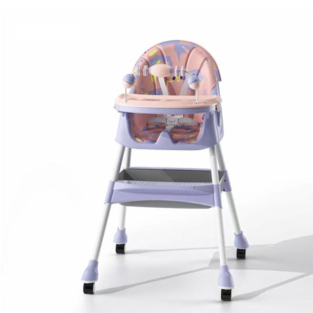 Infantes 4 in 1 Baby High Chair Foldable With Adjustable Legs Feeding Tray - Pink
