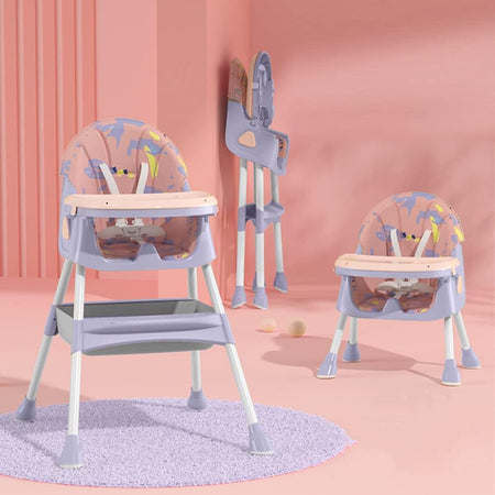 Infantes 4 in 1 Baby High Chair Foldable With Adjustable Legs Feeding Tray - Pink