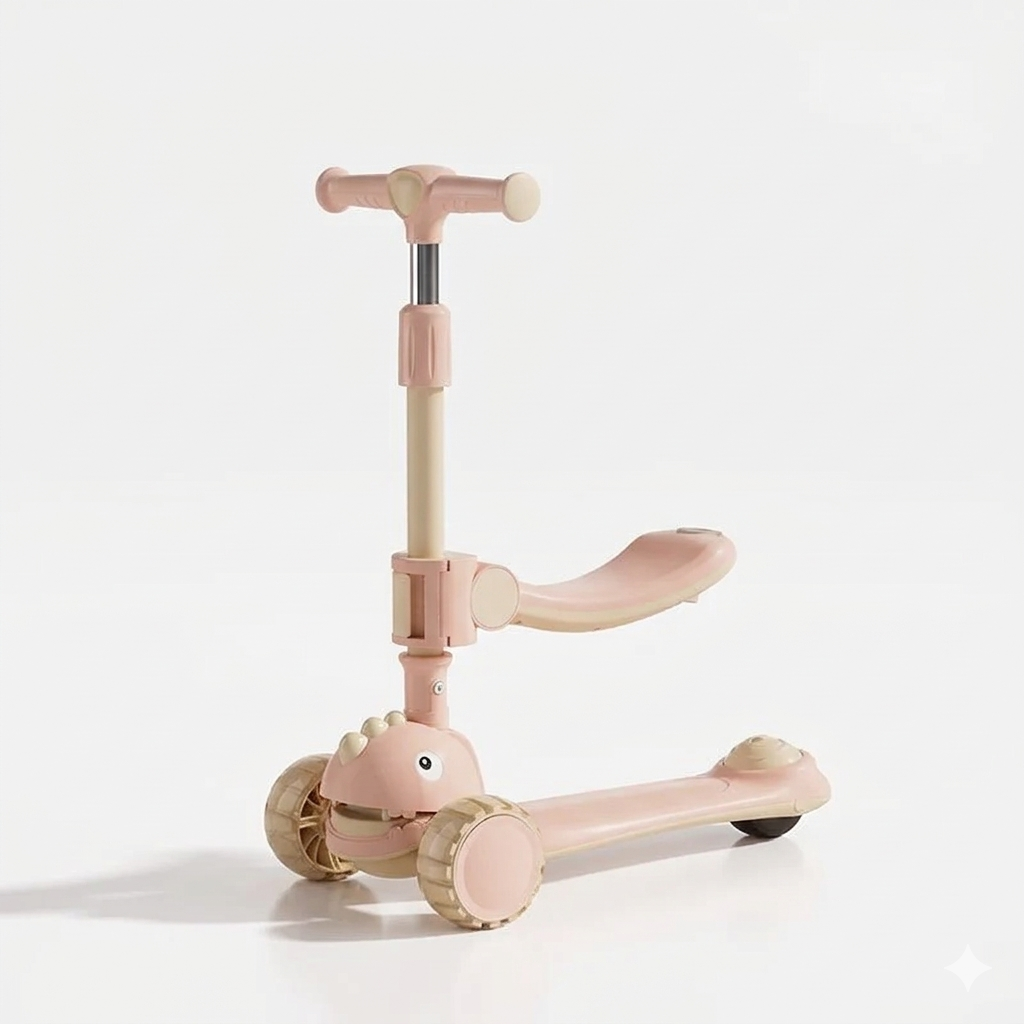 Infantes Cartoon Face Kids Scooty Light Pink