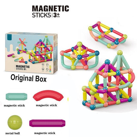 64 PCS Magnetic Building Blocks Set Early Learning Magnetic Sticks Balls Assembling Game