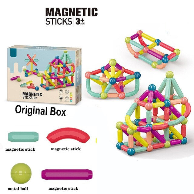 64 PCS Magnetic Building Blocks Set Early Learning Magnetic Sticks Balls Assembling Game