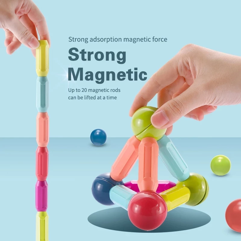 64 PCS Magnetic Building Blocks Set Early Learning Magnetic Sticks Balls Assembling Game