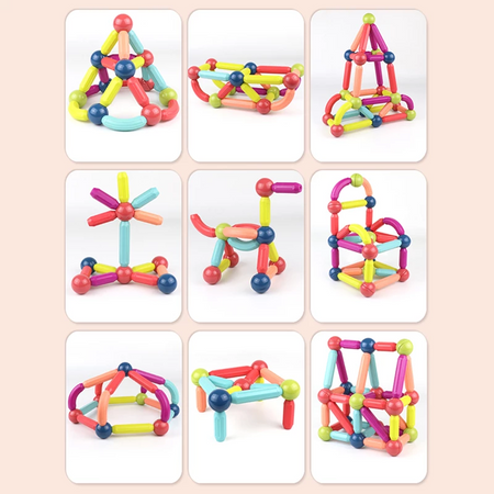 64 PCS Magnetic Building Blocks Set Early Learning Magnetic Sticks Balls Assembling Game