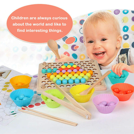 Wooden Montessori Bead Sorting Board Puzzle Memory Game