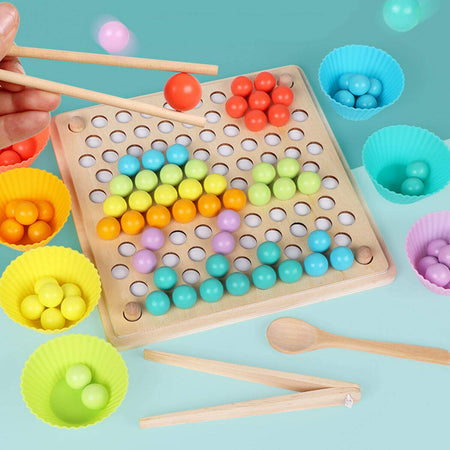 Wooden Montessori Bead Sorting Board Puzzle Memory Game