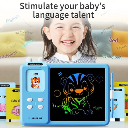 LCD Writing Tablet with English Learning Card Reader, Doodle Drawing Board and Handwriting Practice for Kids, Educational Toy