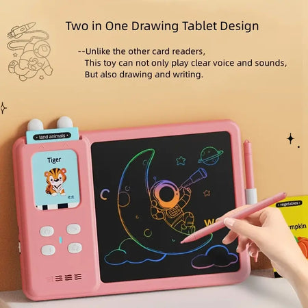 LCD Writing Tablet with English Learning Card Reader, Doodle Drawing Board and Handwriting Practice for Kids, Educational Toy