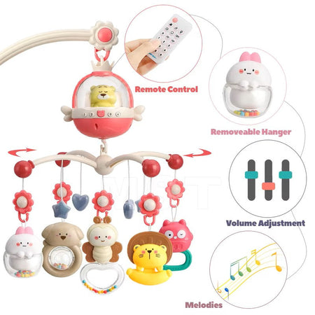 Musical Crib/Cot Mobile with Remote And Projector Pink