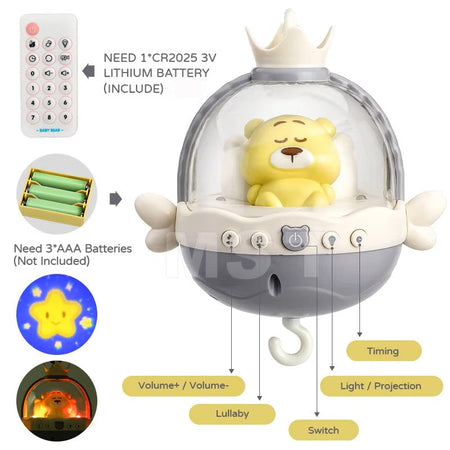 Musical Crib/Cot Mobile with Remote And Projector Grey