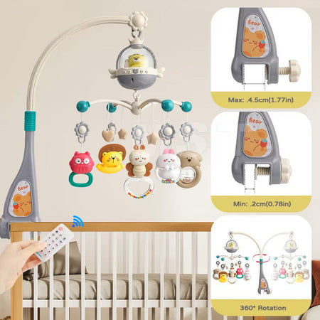 Musical Crib/Cot Mobile with Remote And Projector Grey