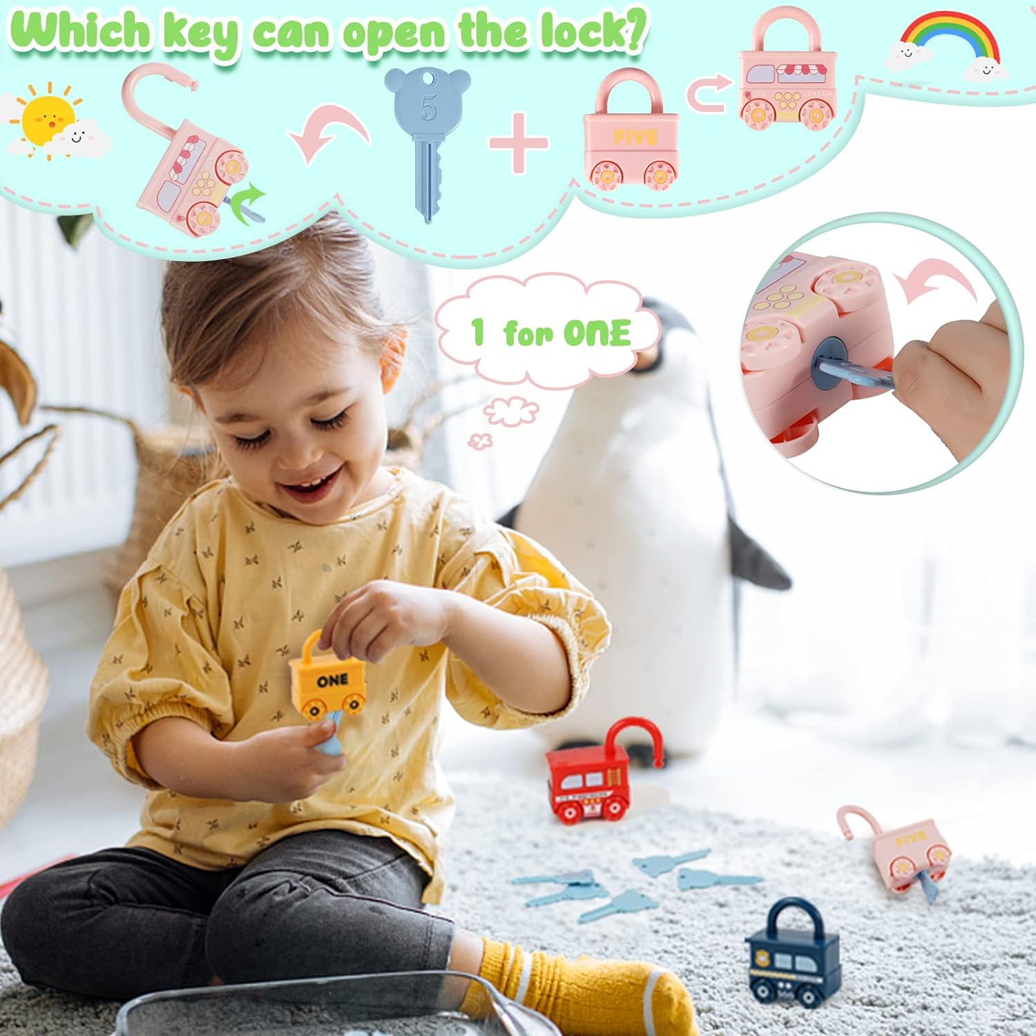 Number Recognition Matching Lock and Key Train Set – 6 pieces