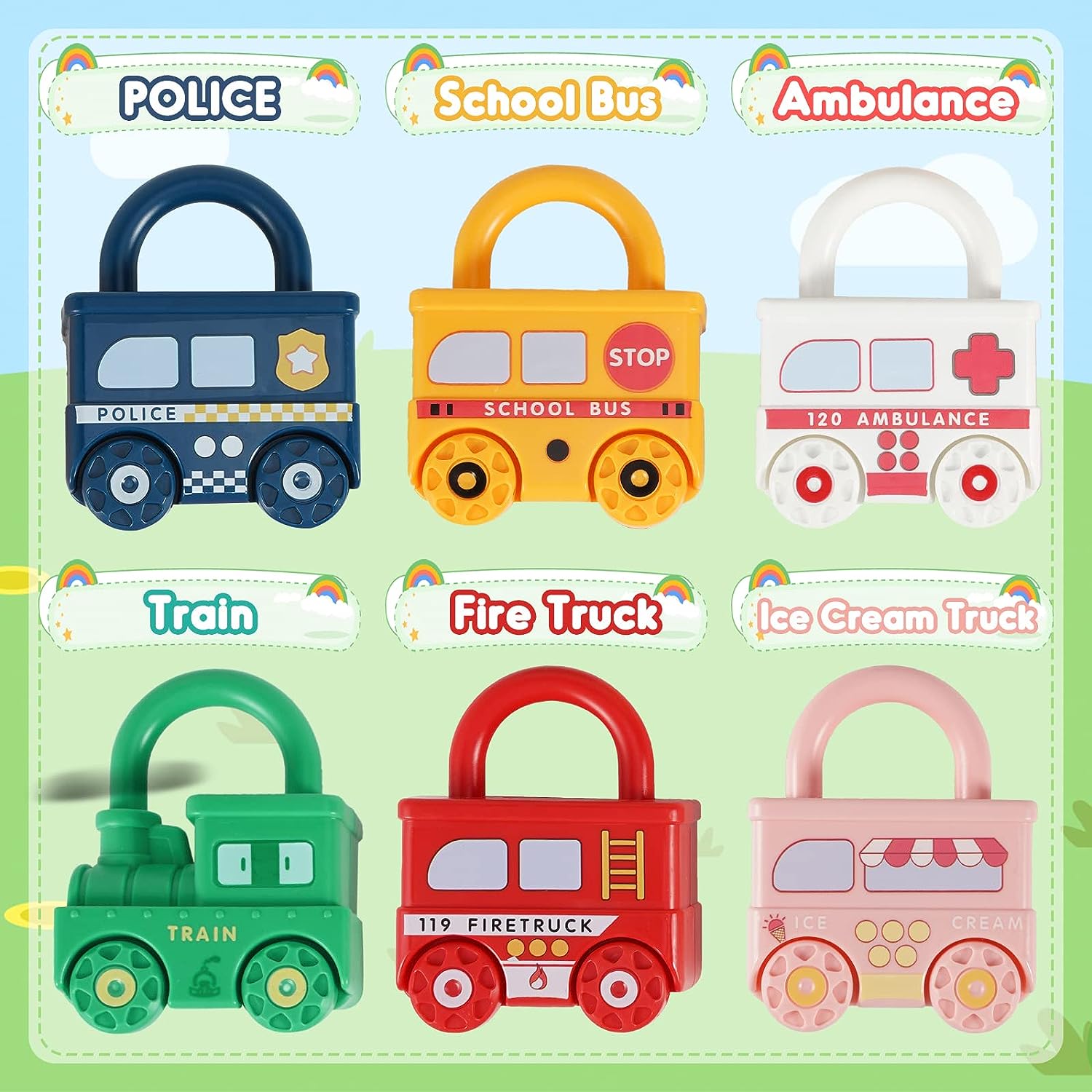 Number Recognition Matching Lock and Key Train Set – 6 pieces