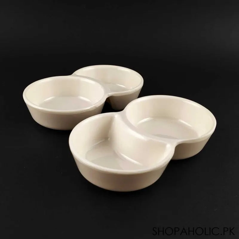 (Pack of 2) 2 Sections Round Shape Melamine Pickle Sauces Dish 