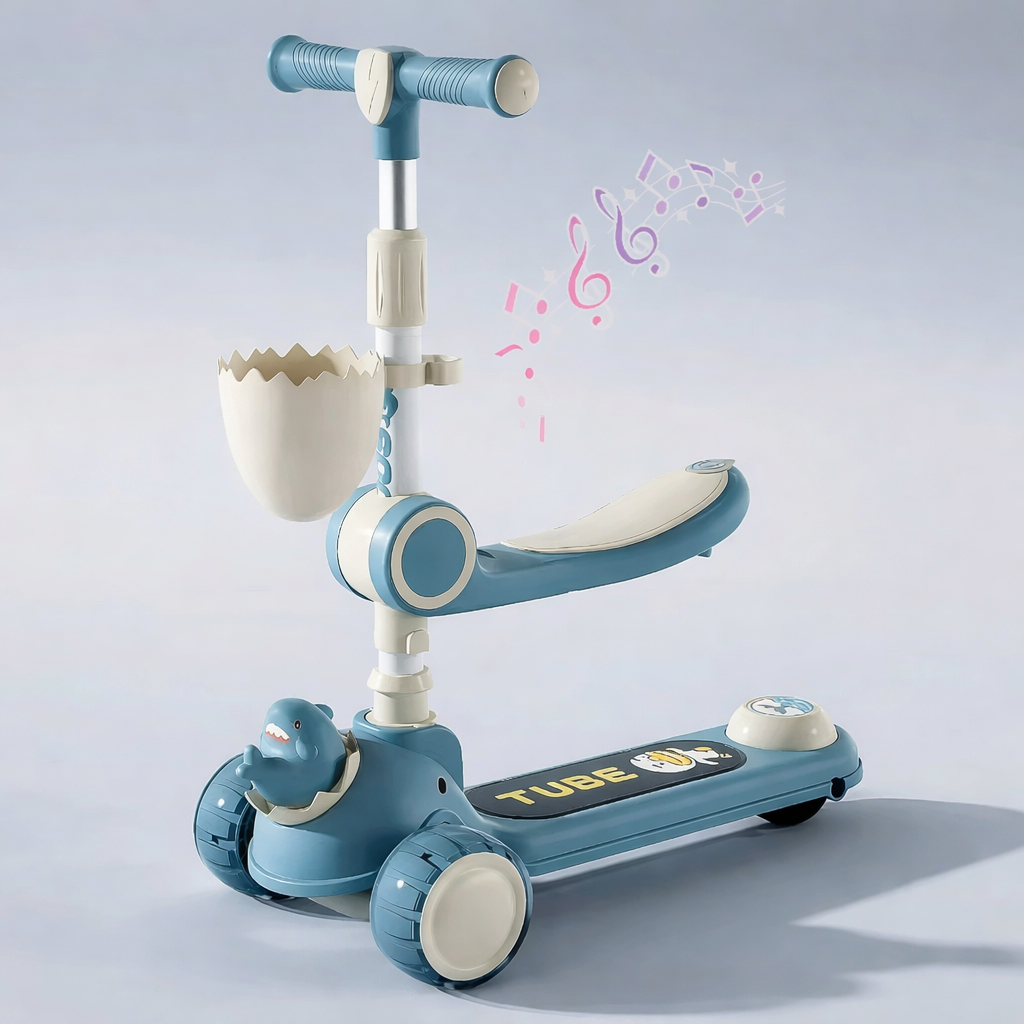 Infantes 2 in 1 Kids Shark Scooty With Front Basket Blue