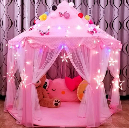Princess Tent Girls Pink Large Playhouse With Lights for Indoor and Outdoor
