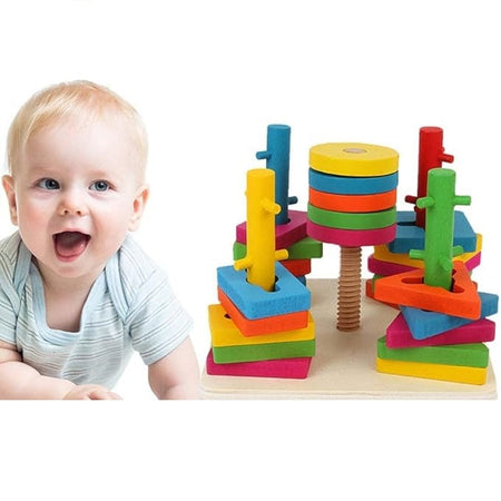 Wooden Five Column Shape Sorting and Stacking Puzzle