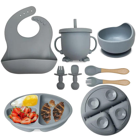 8 PCS Silicone Utensil/Feeding Set Grey