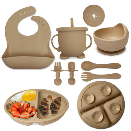 8 PCS Silicone Utensil/Feeding Set Dark Brown