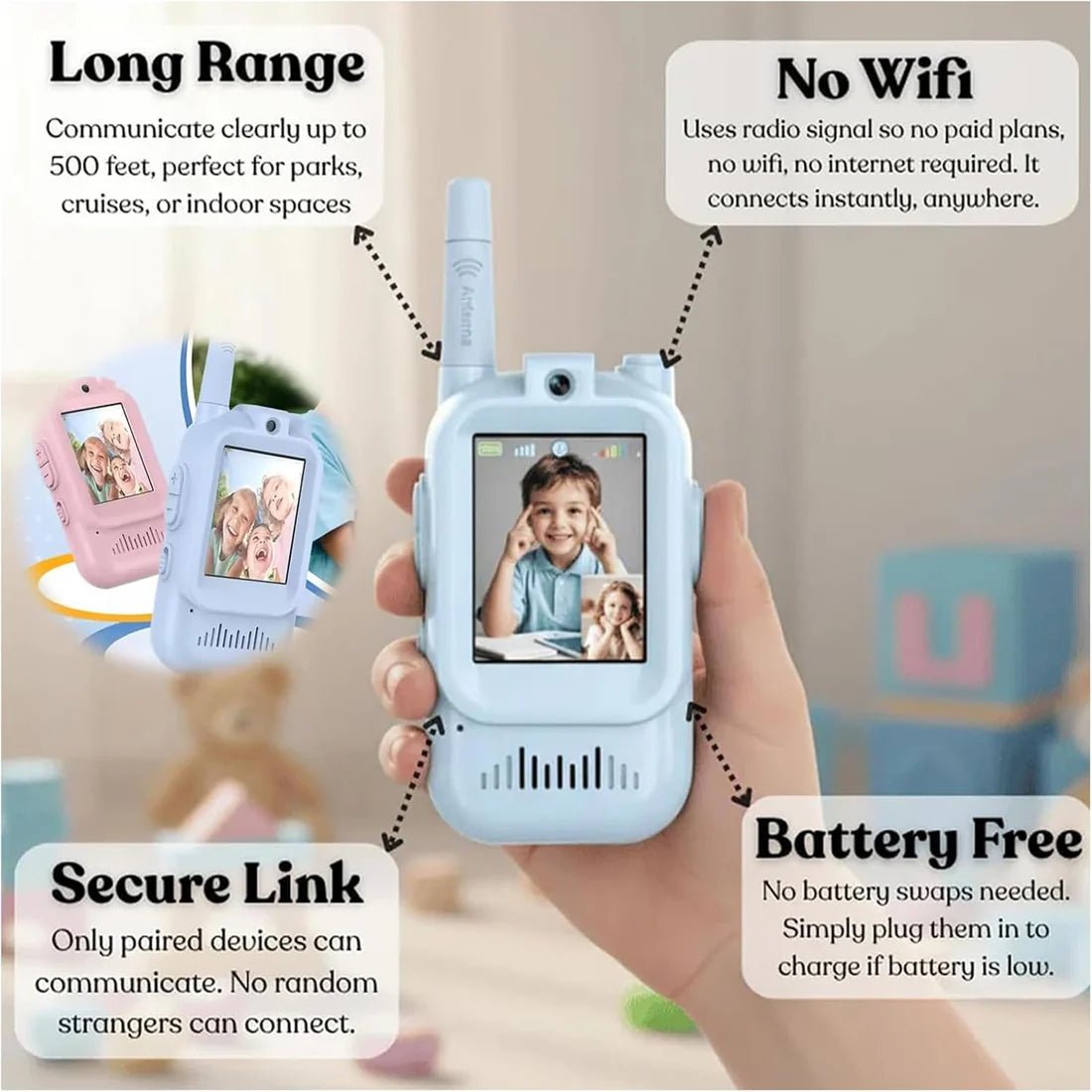 TalkiGo Mini Rechargeable Video Walkie Talkies for Kids (Pack Of 2)
