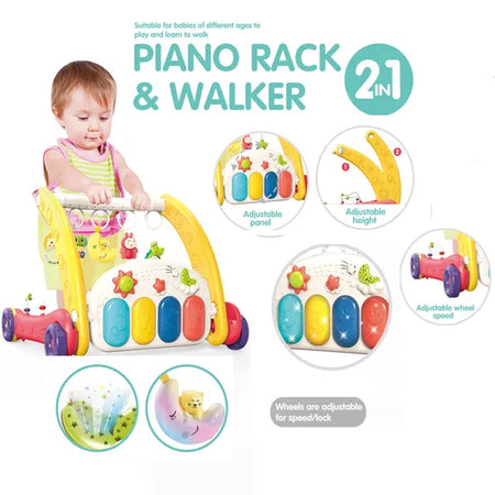 Joyous 2 in 1 Baby Musical Piano Play Mat With Push Walker Pink