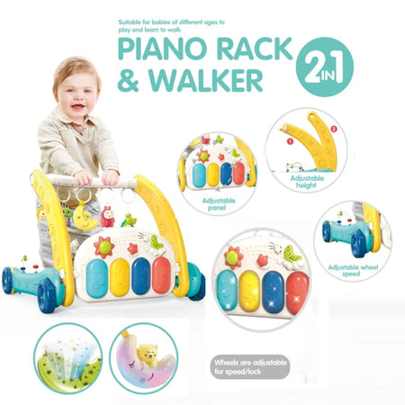 Joyous 2 in 1 Baby Musical Piano Play Mat With Push Walker Blue