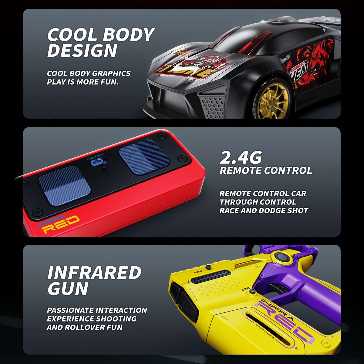 Toy Infrared Laser Gun & Remote Control Car | Car Shooting Game
