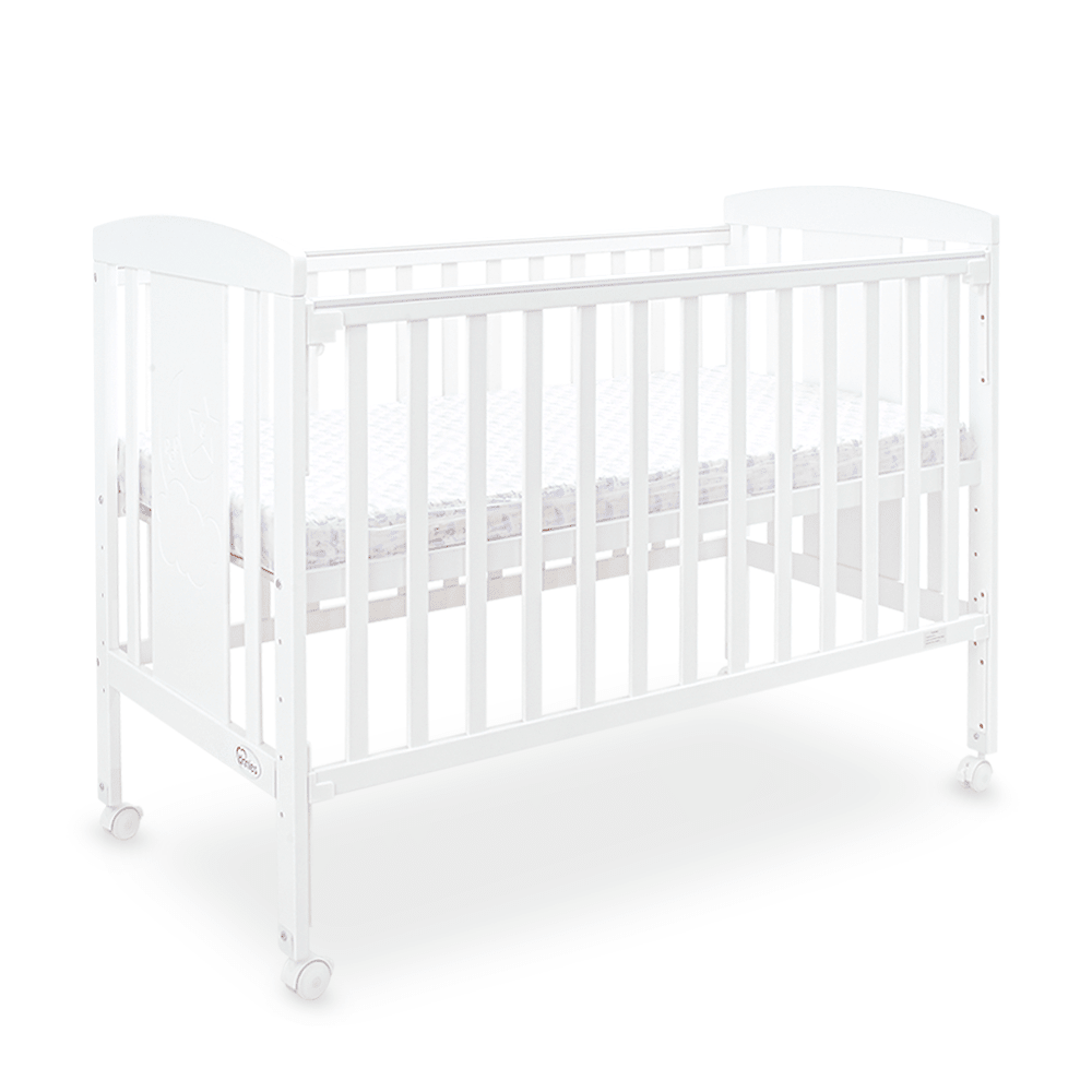 Tinnies White Wooden Baby Cot with Adjustable Side Panel, Wheels & Mosquito Net (0–4 Years, Up to 18 kg)
