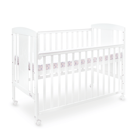 Tinnies White Wooden Baby Cot with Adjustable Side Panel, Wheels & Mosquito Net (0–4 Years, Up to 18 kg)