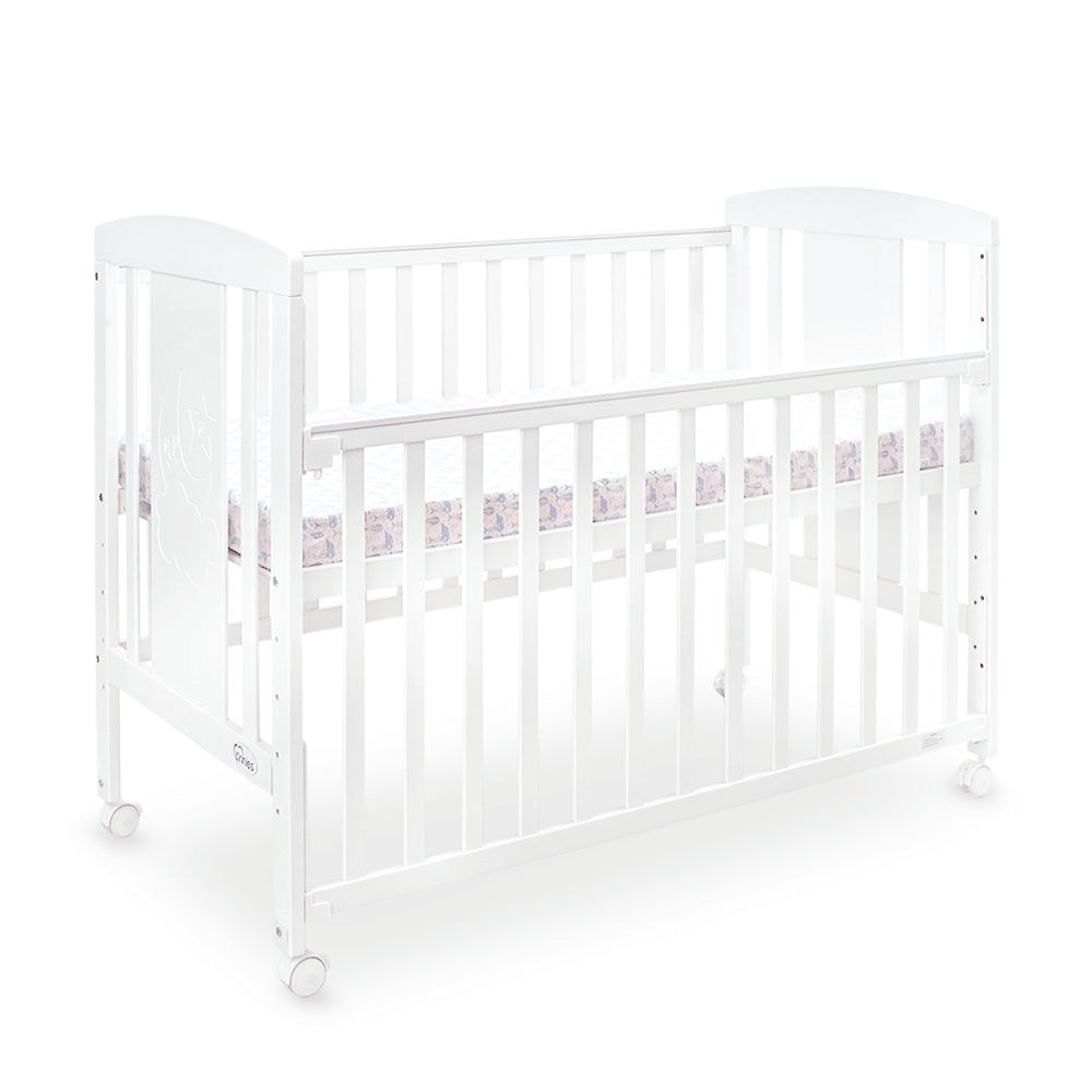 Tinnies White Wooden Baby Cot with Adjustable Side Panel, Wheels & Mosquito Net (0–4 Years, Up to 18 kg)