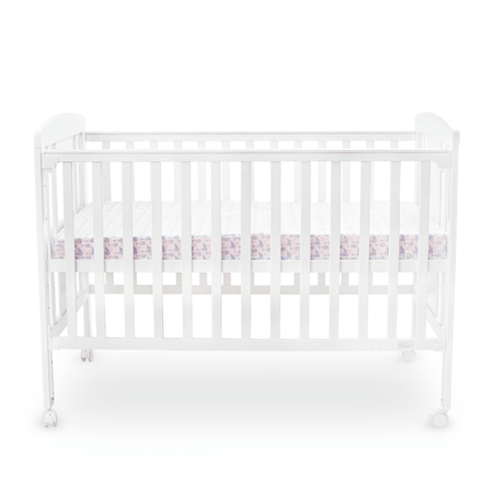 Tinnies White Wooden Baby Cot with Adjustable Side Panel, Wheels & Mosquito Net (0–4 Years, Up to 18 kg)