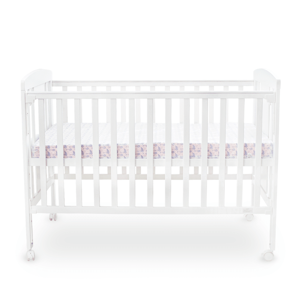 Tinnies White Wooden Baby Cot with Adjustable Side Panel, Wheels & Mosquito Net (0–4 Years, Up to 18 kg)