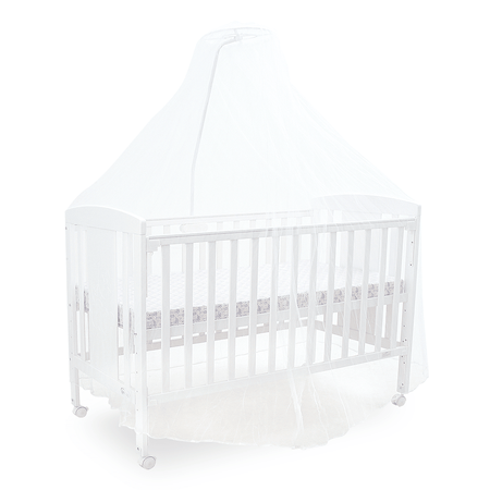 Tinnies White Wooden Baby Cot with Adjustable Side Panel, Wheels & Mosquito Net (0–4 Years, Up to 18 kg)