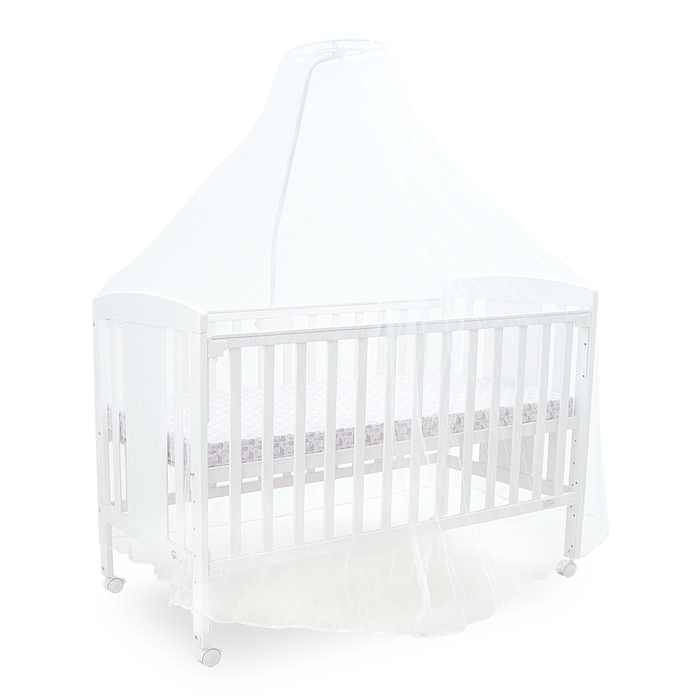 Tinnies White Wooden Baby Cot with Adjustable Side Panel, Wheels & Mosquito Net (0–4 Years, Up to 18 kg)