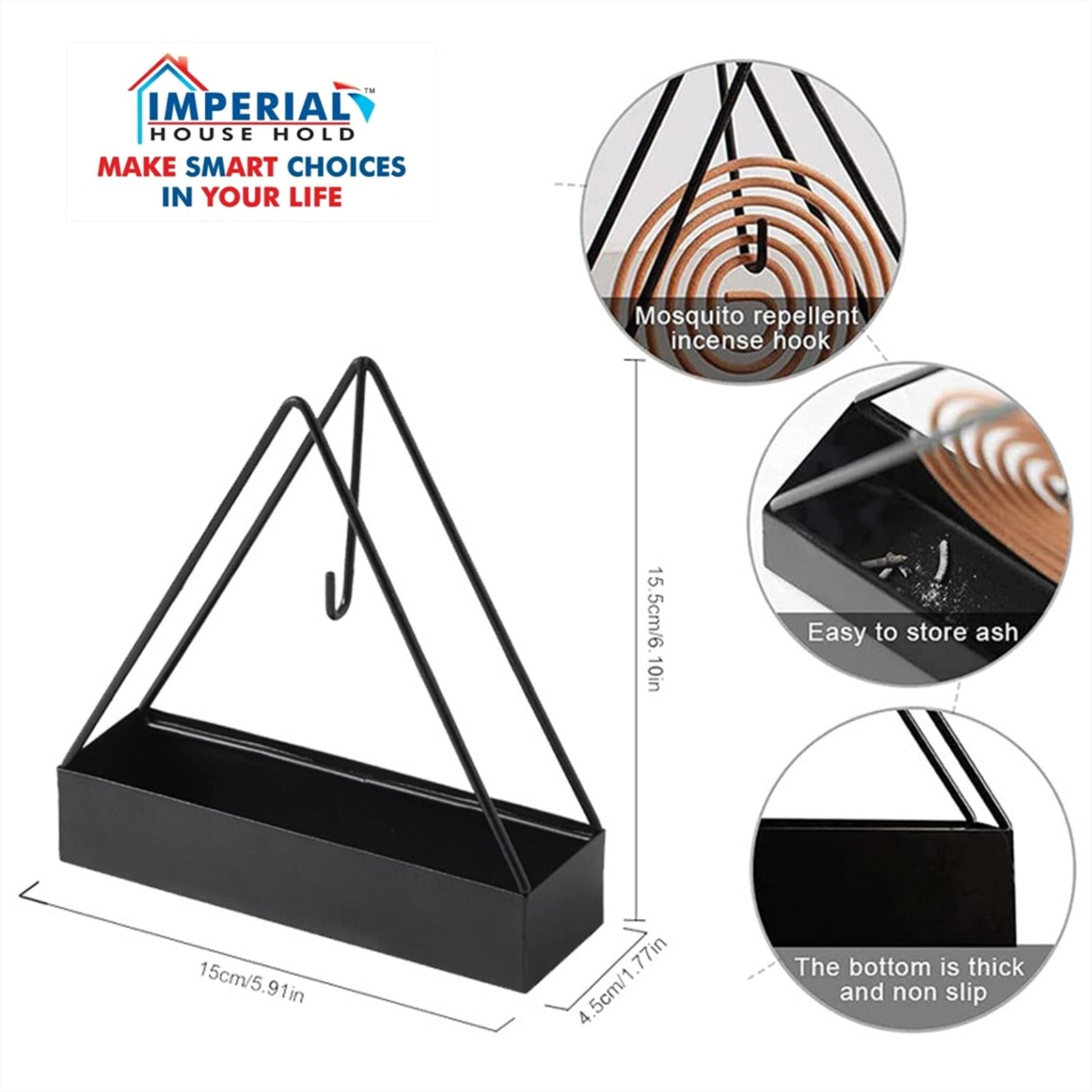 Triangle Iron Mosquito Coil Holder with Ash Tray | Anti-Scald Incense Burner Box image 2